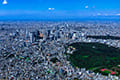 ヘリコプターで東京上空をフライトして見える新宿、代々木公園