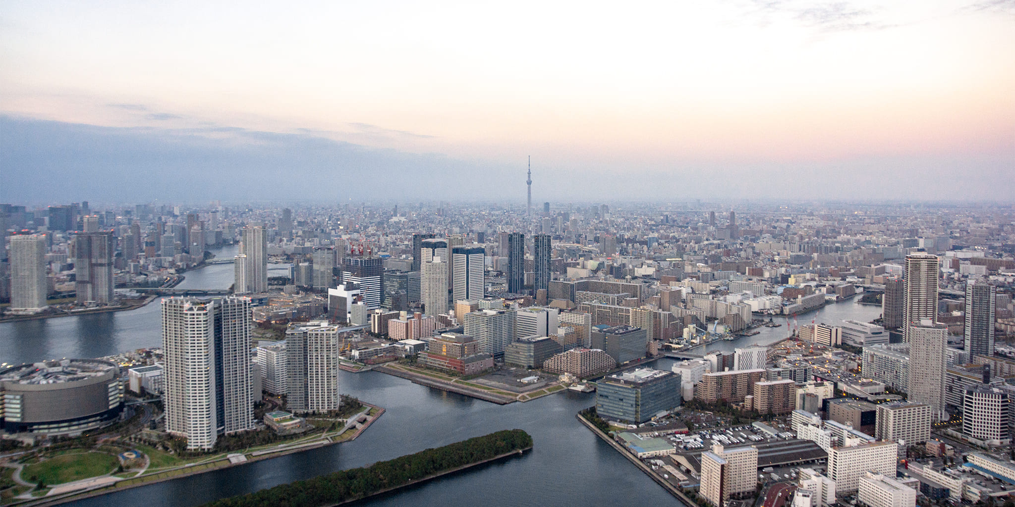 ヘリコプターで東京上空をフライトして見える有明